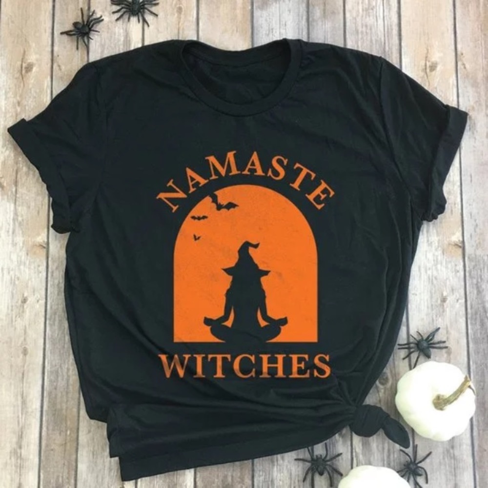 Black Namaste Witches Halloween New Graphic Tee